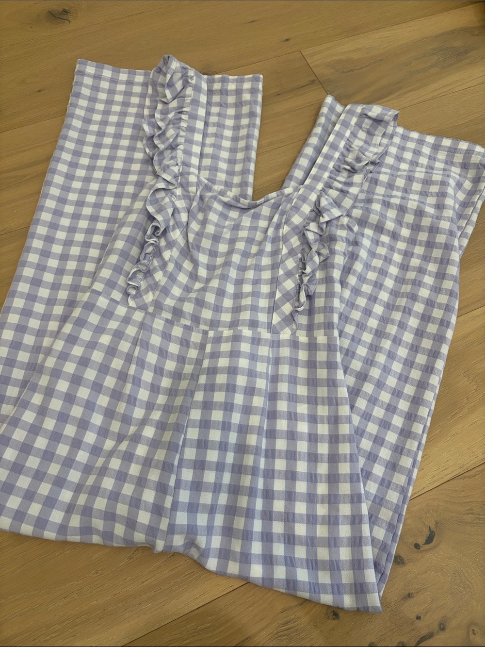 Urban Outfitters Women’s Lavender Gingham Ruffle Jumpsuit